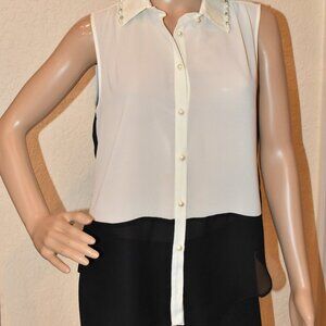 Sleeveless, black and ivory button-down blouse by Luxe Dorothy Perkins US 8/ UK